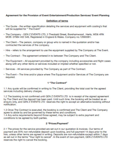 agreement for the provision of event plannin