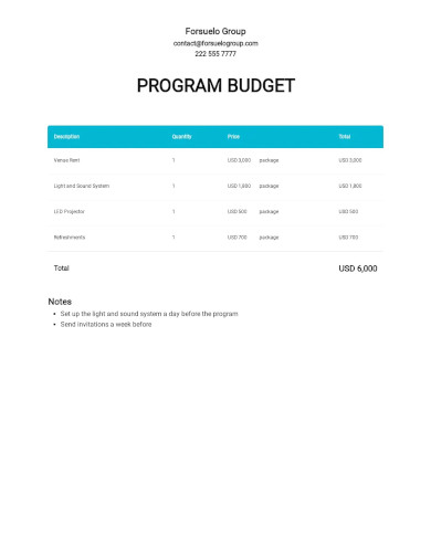 basic program budget template