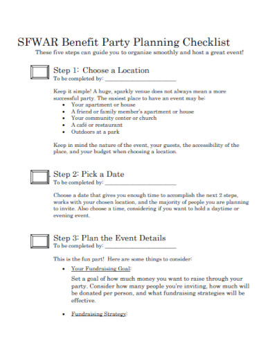 benefit party planning checklist