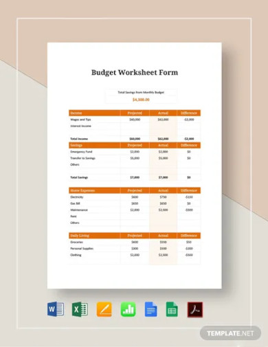 budget worksheet form template