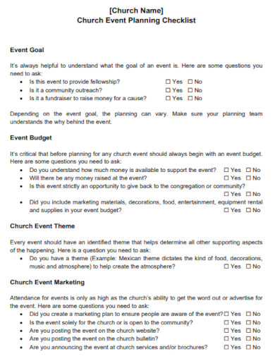 church event budget checklist