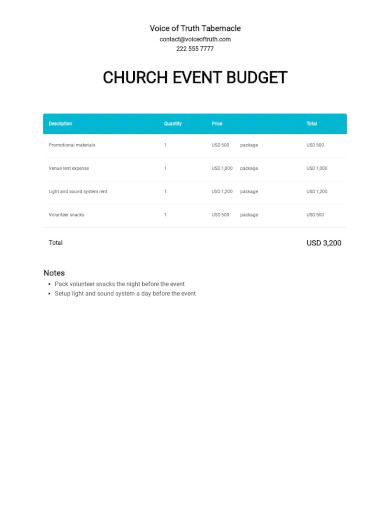 church event budget template