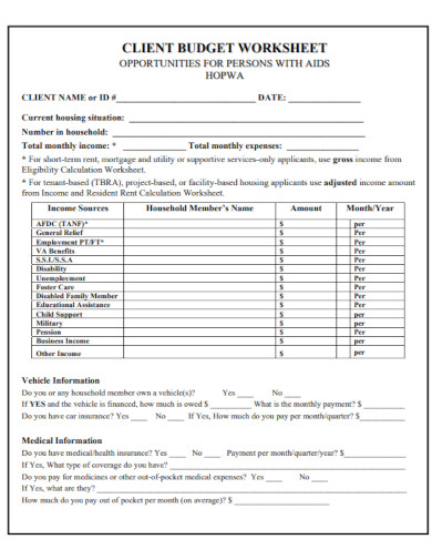 client budget worksheet form
