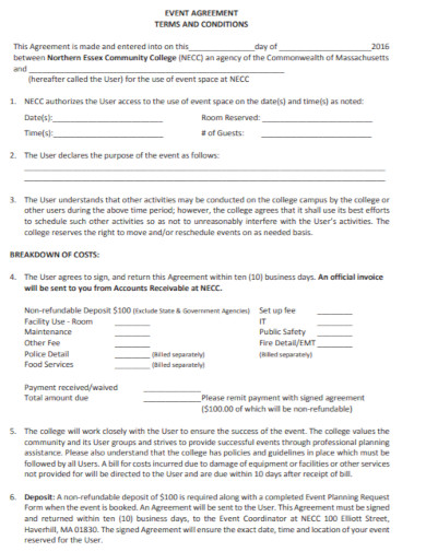 college event planning agreement