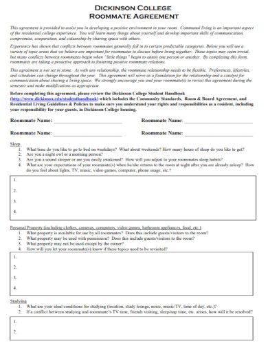 college roommate agreement in pdf