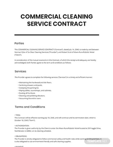 Commercial Cleaning Service Contract Template