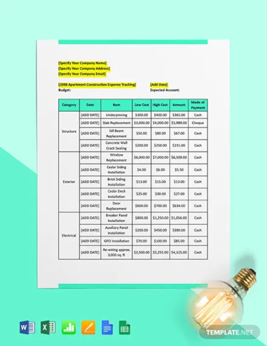 Commercial Construction Expense Tracking Template