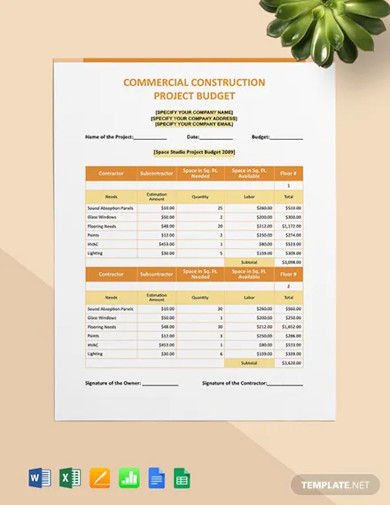 commercial construction project budget template