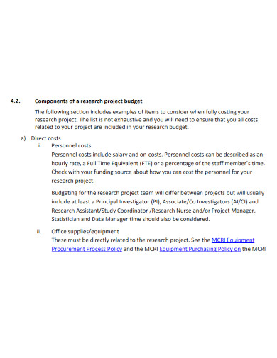 components of a research project budget