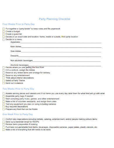 draft party planning checklist
