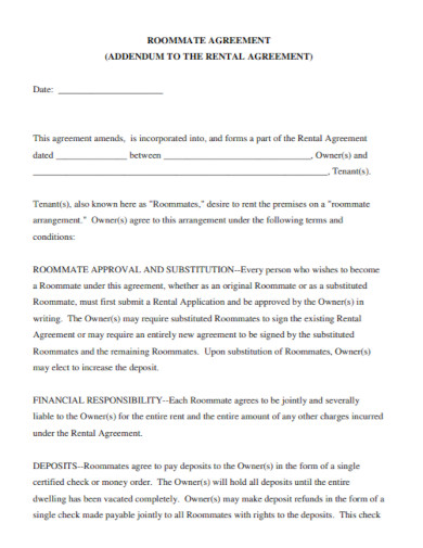 draft roommate rental agreement