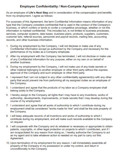 employee confidentiality non compete agreement
