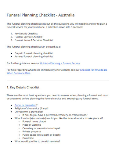 foreign funeral planning checklist