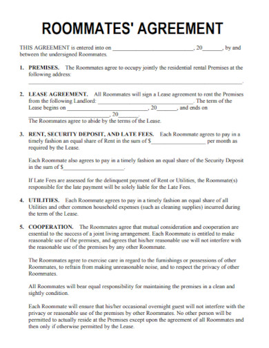 formal roommate lease agreement