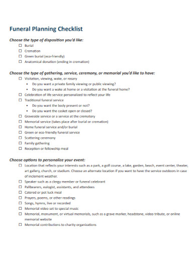 funeral planning checklist in pdf