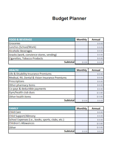 general family budget planner