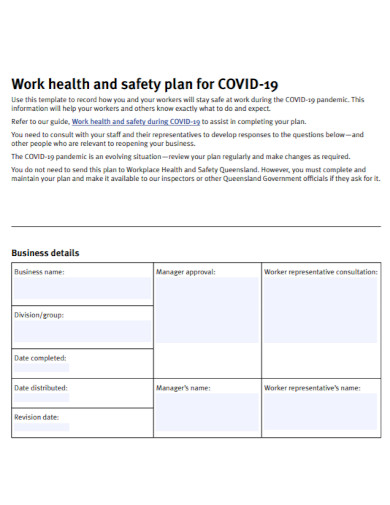 health and safety business plan covid 19