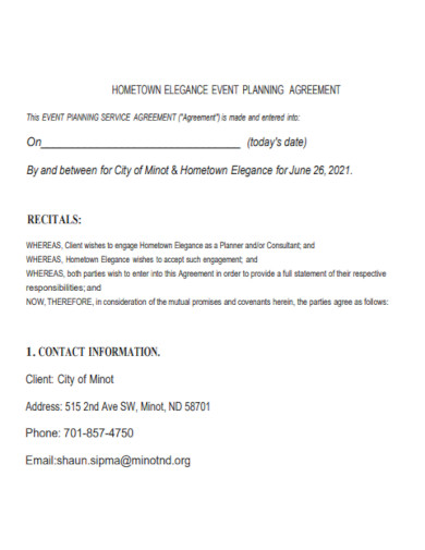 home town event planning agreement