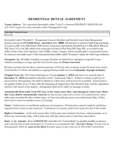 individuals residential rental lease agreement