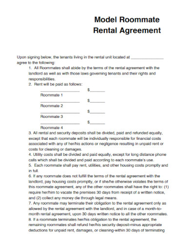 model roommate rental agreement