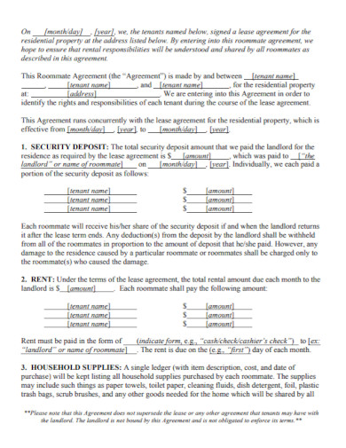month to month roommate agreement in pdf