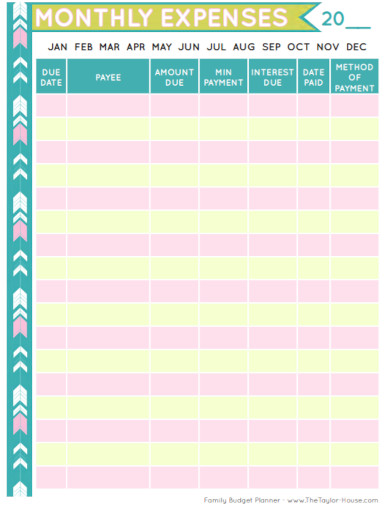 monthly family budget planner
