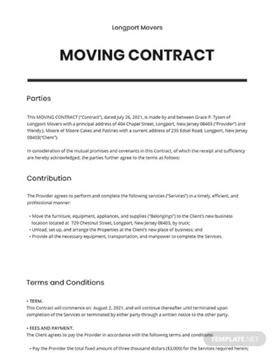 moving contract template