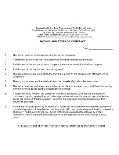moving and storage contract