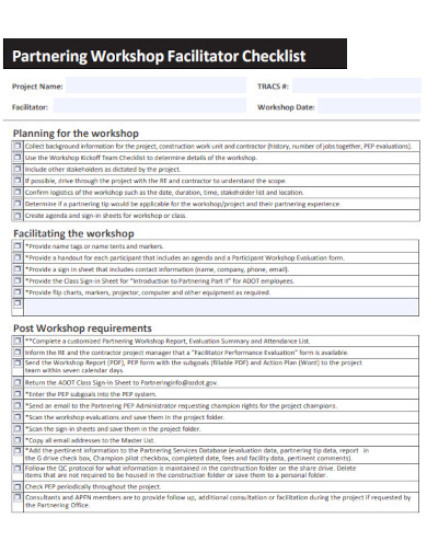 partnering workshop planning checklist