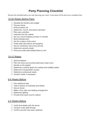 party planning checklist example