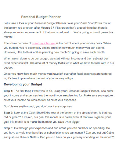 personal budget planner format
