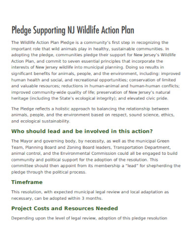 pledge supporting wildlife action plan