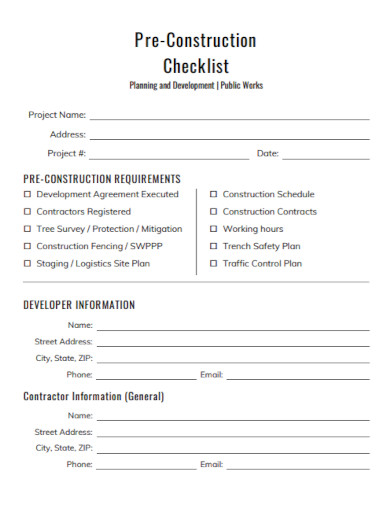 pre construction project planning checklist