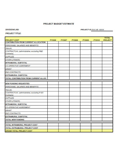 project budget estimate in pdf
