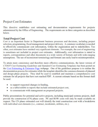 project cost estimate in pdf