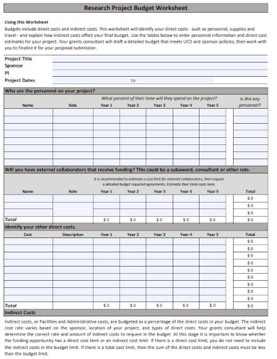 project research budget worksheet