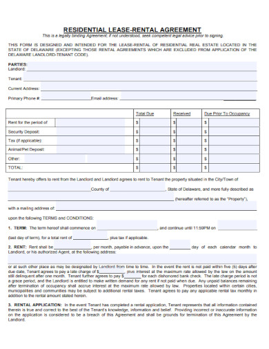 residential rental lease agreement form