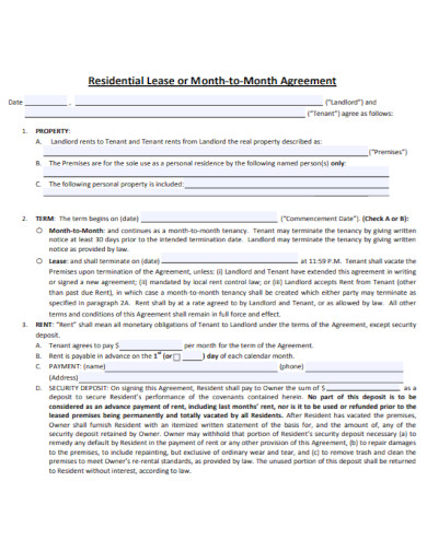 residential rental lease month to month agreement