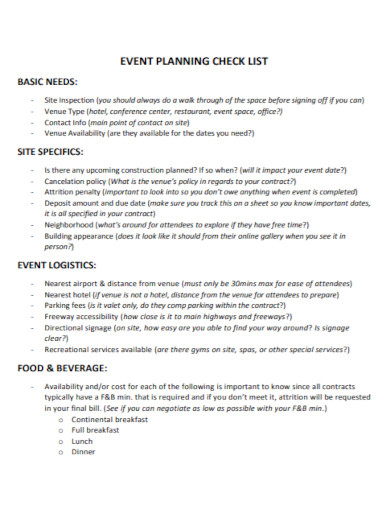 restaurant event planning checklist example