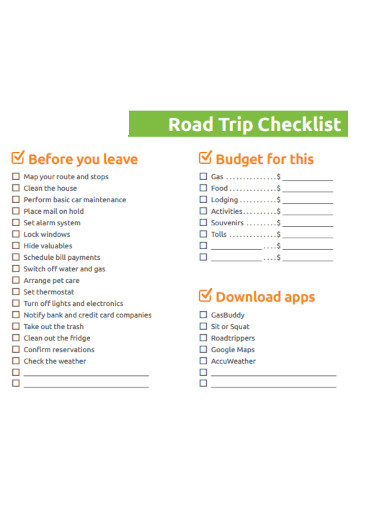 road trip budget checklist