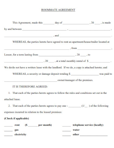 roommate lease agreement example
