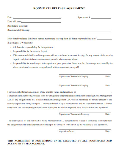 roommate release agreement format