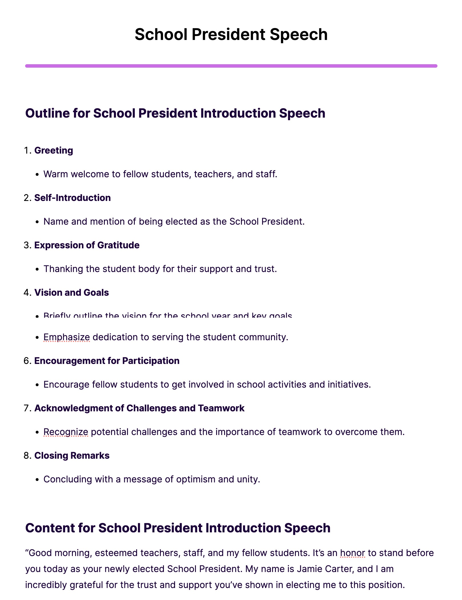 write a school president speech