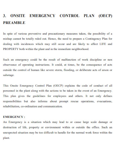 site safety emergency control plan