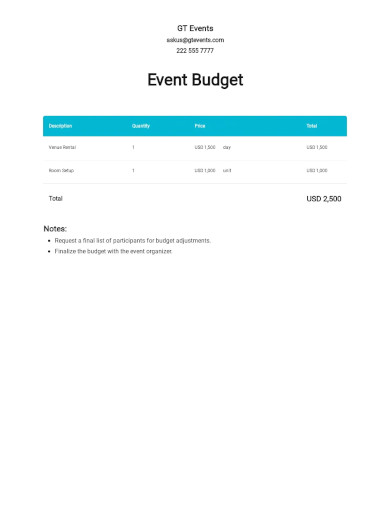 small conference budget template