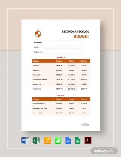 Standard Secondary School Budget Template