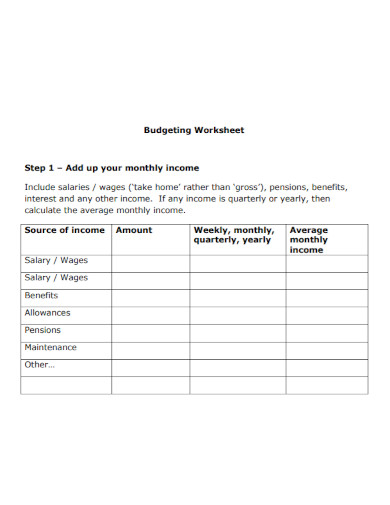 standard weekly budget worksheet