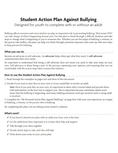 student action plan against bullying