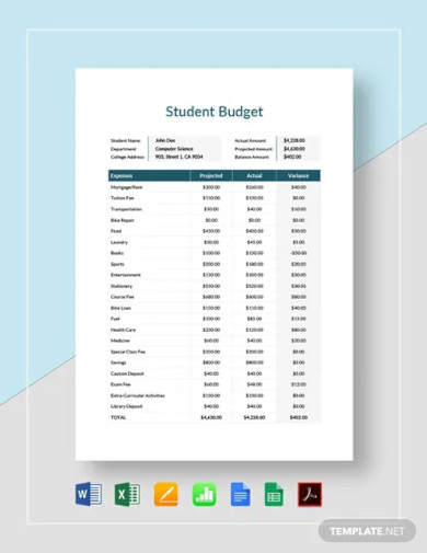 student budget template