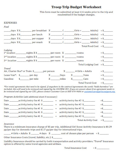 travel budget worksheet in pdf